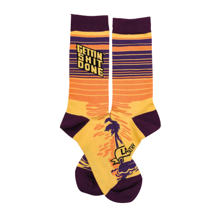 gettin' done funny themed mens & womens unisex yellow novelty crew socks }}