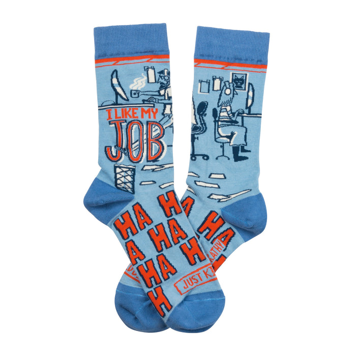 my job office themed mens & womens unisex blue novelty crew socks }}