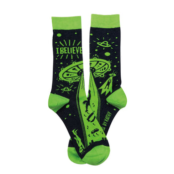 i believe alien themed mens & womens unisex black novelty crew socks
