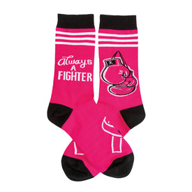 always a fighter inspirational themed womens pink novelty crew socks