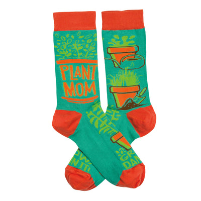 plant mom gardening themed womens green novelty crew socks