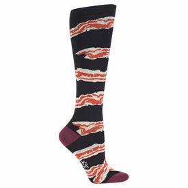 bacon food & drink themed womens black novelty knee high socks