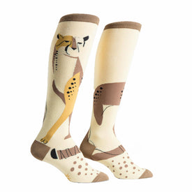 cheetah pet wildlife themed womens white novelty knee high socks